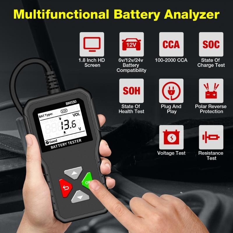 24V 6V 12V Battery Tester BM550 Test Analyzer Diagnostic Tool Detector Accessories Fit for Car Motorcycles Truck Trailer