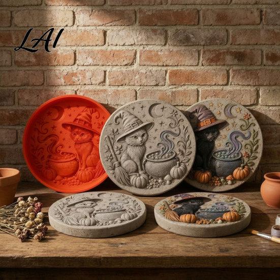 Creative Holiday Yard Ornaments Silicone Stepping Stone Mold for Halloween DIY Garden Pathway Flexible Reusable Casting Gardening Gift Ideas Concrete
