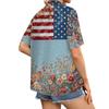 Women's Casual Short Sleeve Button Down Shirt with Collar Floral Print and Stars Stripes Pattern Lightweight Summer Top