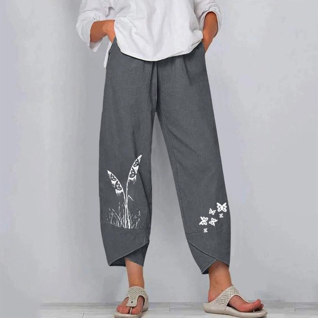 Solid Color Plus Size Women's Simple and Loose Casual Cropped Pants Plain Wide Leg Harem Pants