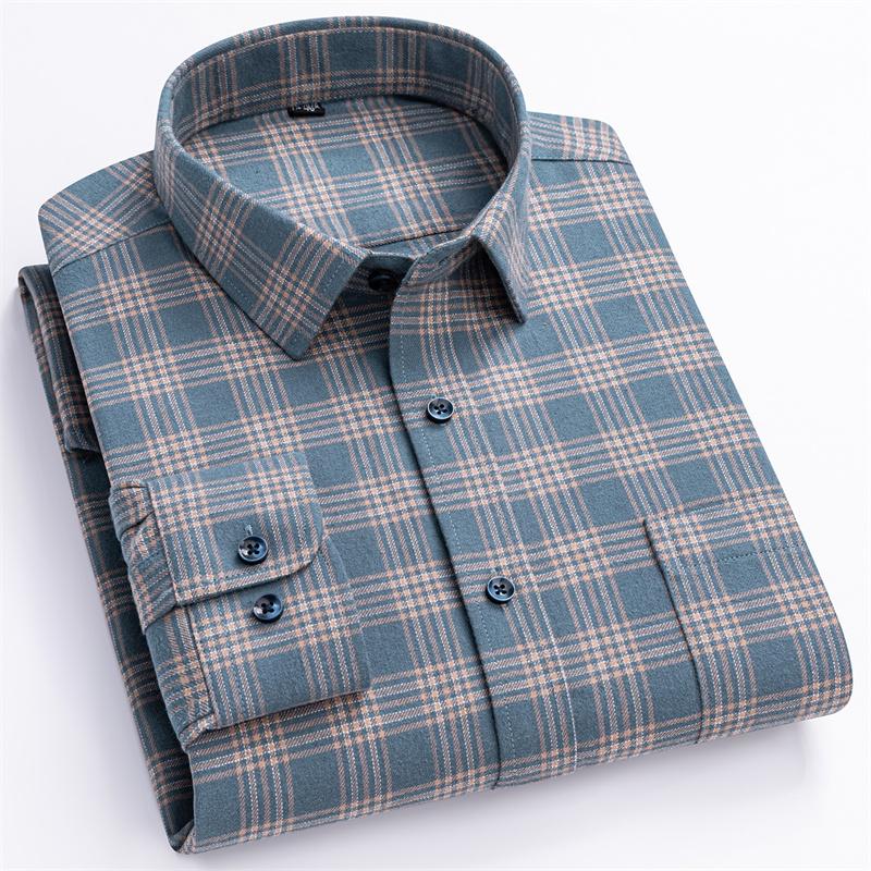 New Plaid Flannel Shirts For Men Long Sleeve 100%Cotton Fashion Casual Soft Standard-Fit Man Blouse Clothes Men's Clothing M-5XL
