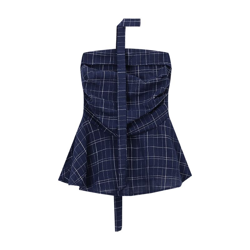 Retro Contrast Color Sexy Gingham Tube Top Vest Women's Clothing Summer Niche Style Ruffles Silm off-the-Shoulder Short Small Top