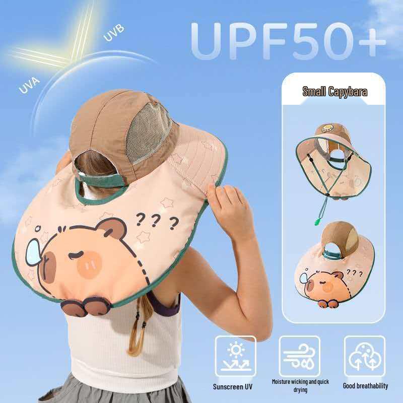 Cartoon Wide-Brim Sun Hat for Kids - Unisex, Spring/Summer Sun Protection One Size