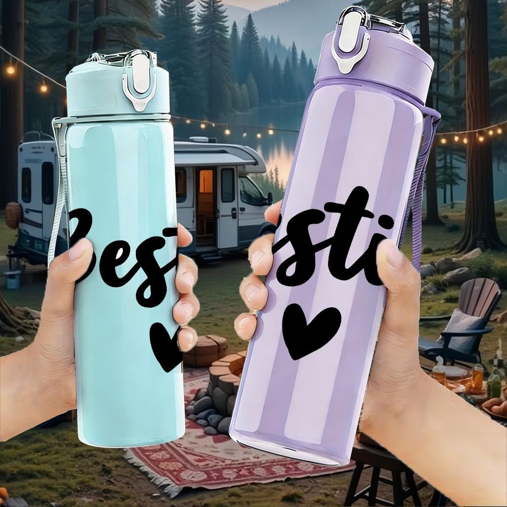 1PC Besties Simple Black Text Print 750ml Color Plastic Sports Water Bottle Leakproof Flip Straw Lid Suitable for Sports Office Home Use