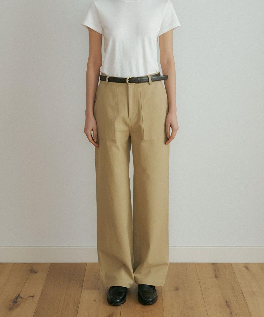 Lingseoul Cotton Fatigue Pants-Beige