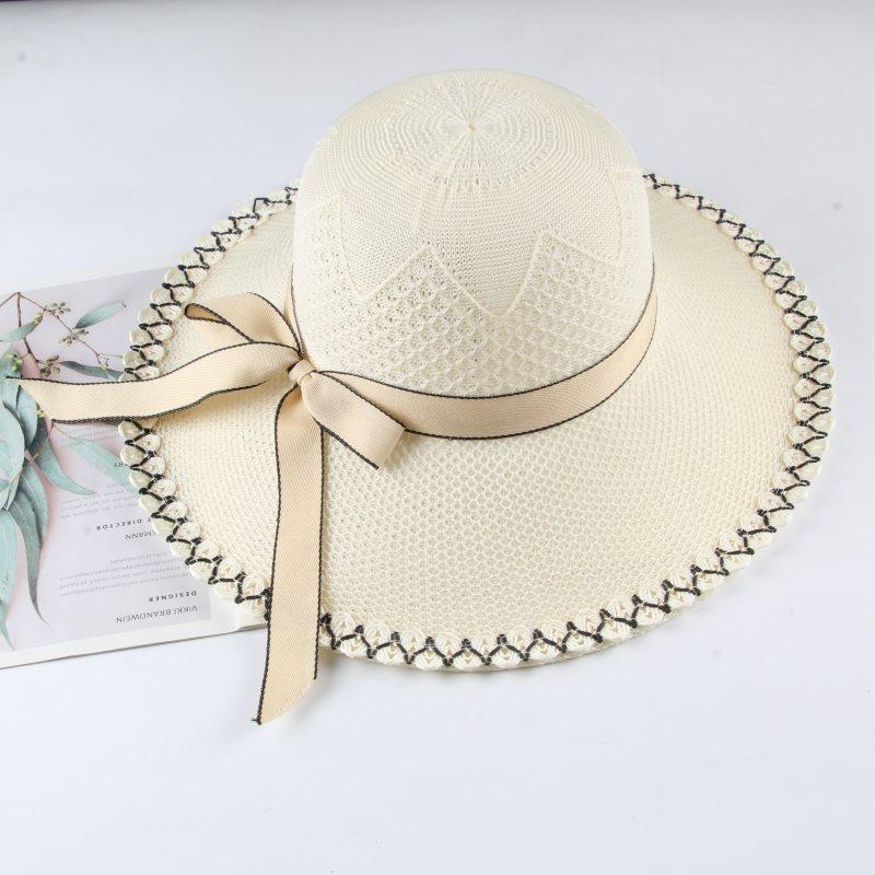 Hat Women's Summer Sun Protection Visor Lafite Straw Hat Fashion Middle-aged and Elderly Mother Sun Hat Big Brim Bucket Hat