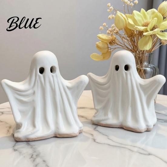 Vintage Style Figurine Halloween Ghost Figurine Spooky Cute Statue Retro White Small Windowsill Decor Ornament for Home Tabletop Fireplace