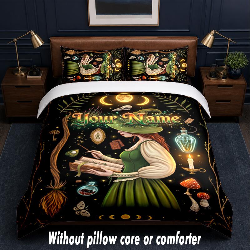 Forest Nature Theme Custom Text Or Name 3Pcs Bedding Set,1 Flat Sheet & 2 Pillowcases Personalized Home Bedding