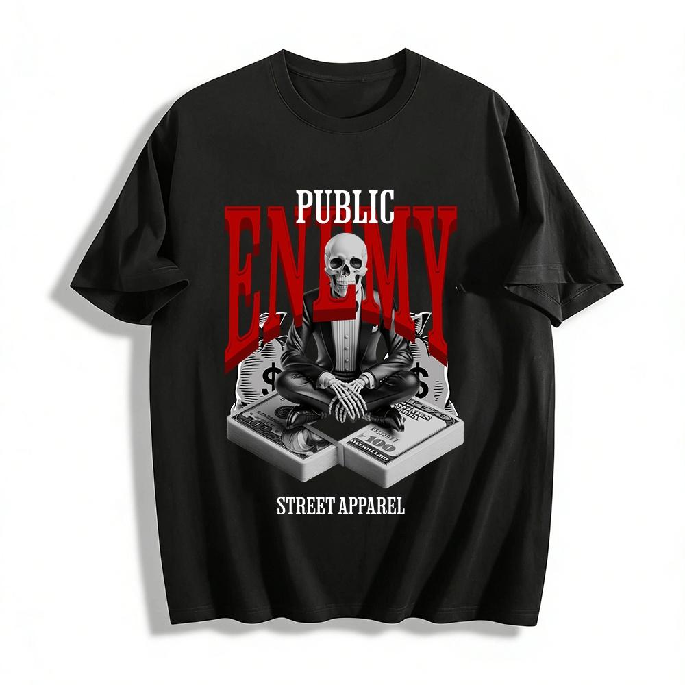 

Модная уличная футболка с принтом скелета и доллара, повседневная, с коротким рукавом, из чистого хлопка XXS