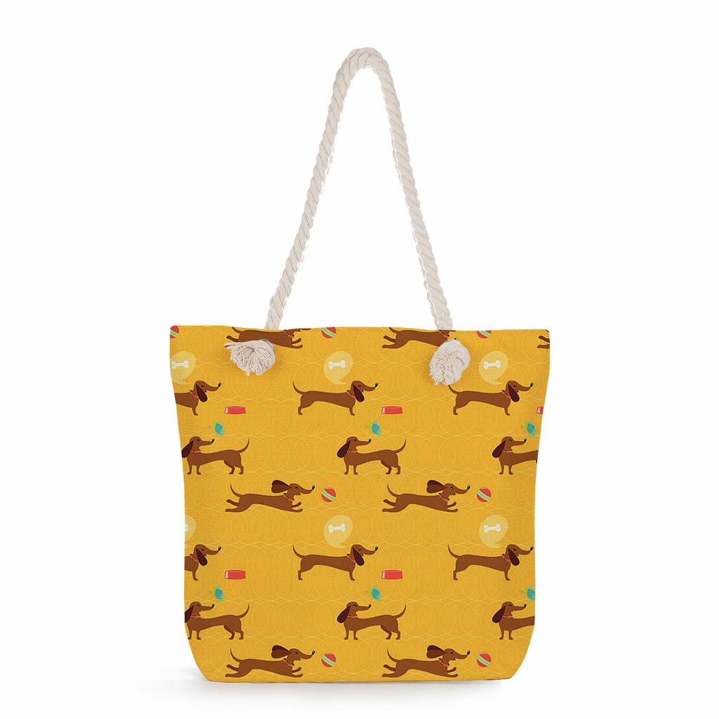 Sausage dog print thick rope single-shoulder beach bag 7274 CLE