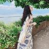 Light and mature style seaside vacation casual literary and artistic fan printed long dress women's summer new gentle temperament sleeveless dress