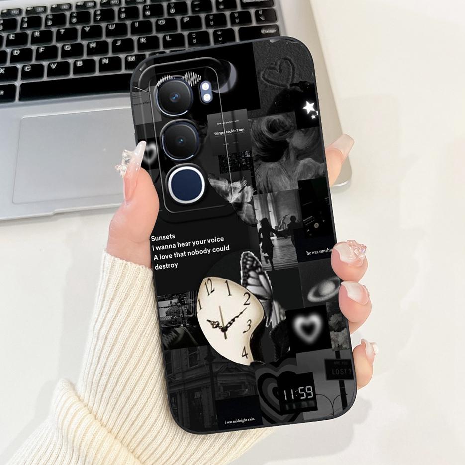 Für Vivo Y19s 4G Hülle V2419 Süße Katze Gittermuster Abdeckung Stoßfest Weiches Silikon Handyhülle Für Vivo Y19s Y 19 s VivoY19s Fundas
