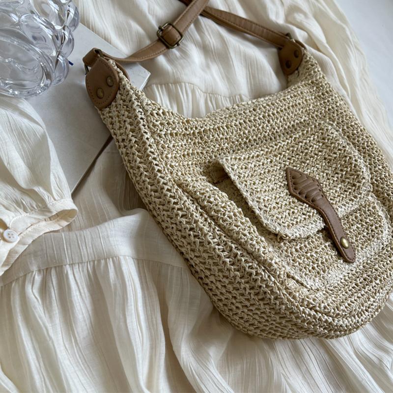 Yogodlns Bolso cruzado de paja de verano a la moda para mujer, bolso de compras para vacaciones en la playa, bolso de hombro tejido, bolsos de mensajero