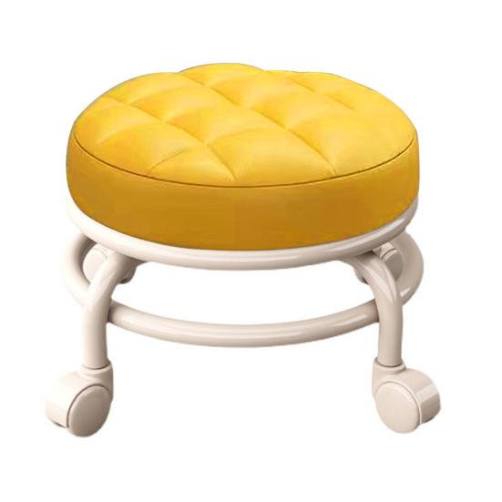 Low Height Rolling Stool with 360 Degrees Wheels Faux Leather Sponge Filled Cushion Modern Home Office Shop Round Roller Stool Seat Chair