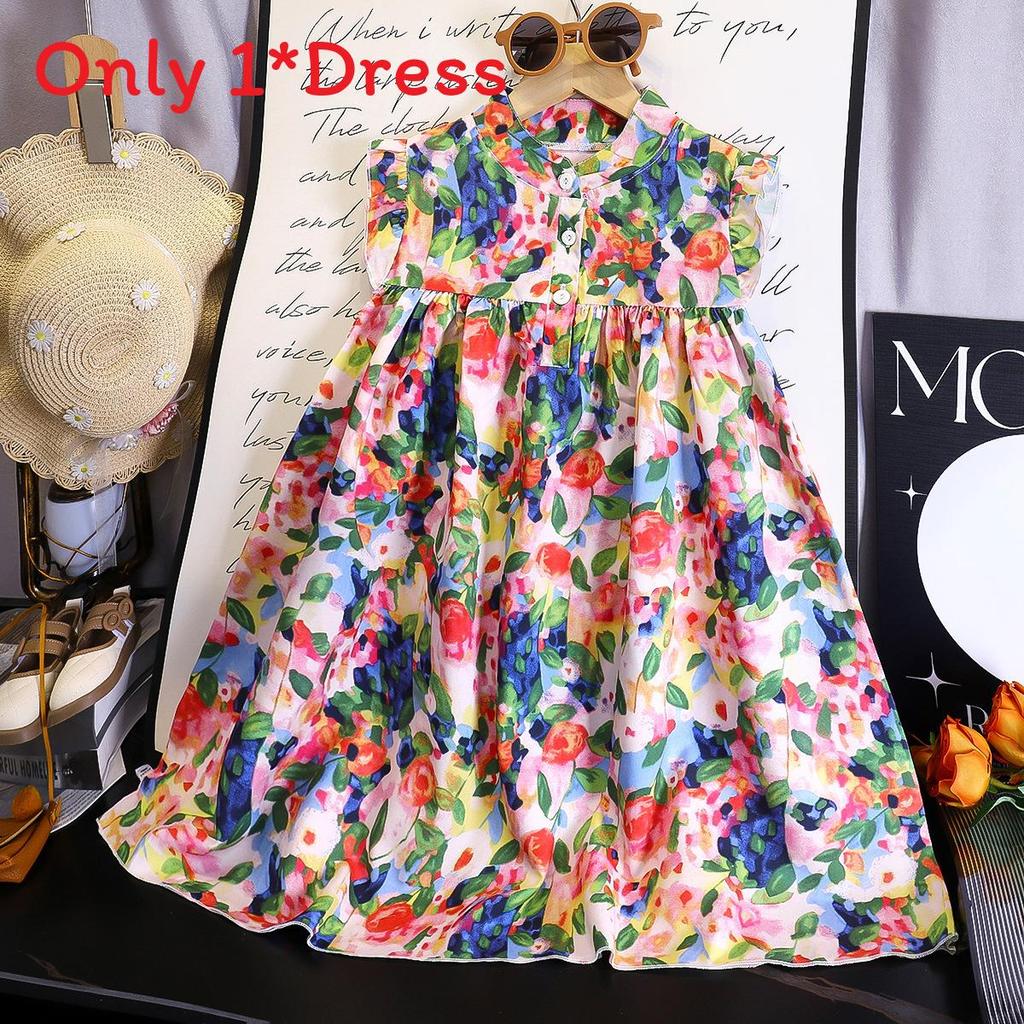 Korean Style Girl Summer Floral A Line Dress With Soft Fabric For Toddler Girls