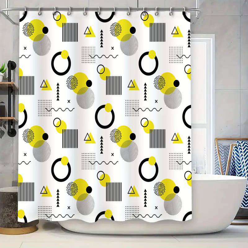 

Yellow Black Geometric Shower Curtain Set Modern Bathroom Decor For Kids Room Or Bathing Area Waterproof Fabric With Rings (240X W60H190(CM)-1 Pcs