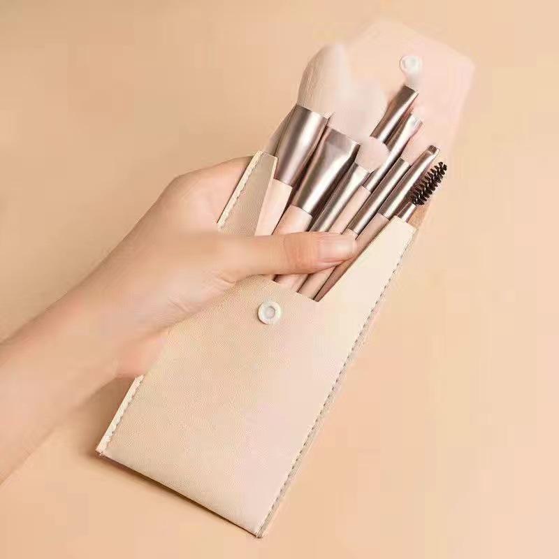 Morandi Mini 8-Piece Makeup Brush Set - Soft Hair, Portable Beauty Tools for Loose Powder & Eyeshadow, Perfect for Beginners