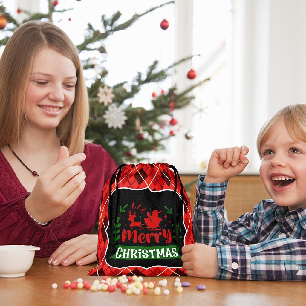 Christmas Gift Bag, Double Sided Printed Gift Bag, Xmas Drawstring Bag, Green  Drawstring Gift Bag For Holiday