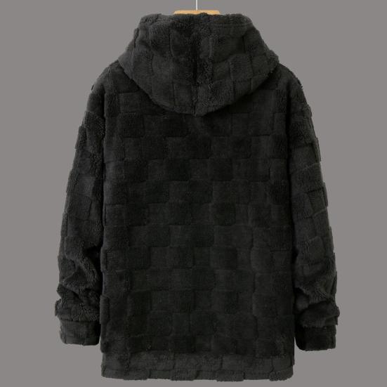 Herbst Winter Herren Hoodie Einfarbig Kariert Locker Lässig Kapuzensweatshirt Atmungsaktiv Dick Warm Plüsch Lange Ärmel Pullover Top