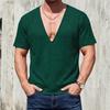 Men Solid Waffle Knit Deep V Neck Short Sleeve T Shirts Casual Loose Breathable Summer Vacation Basic Tees Tops