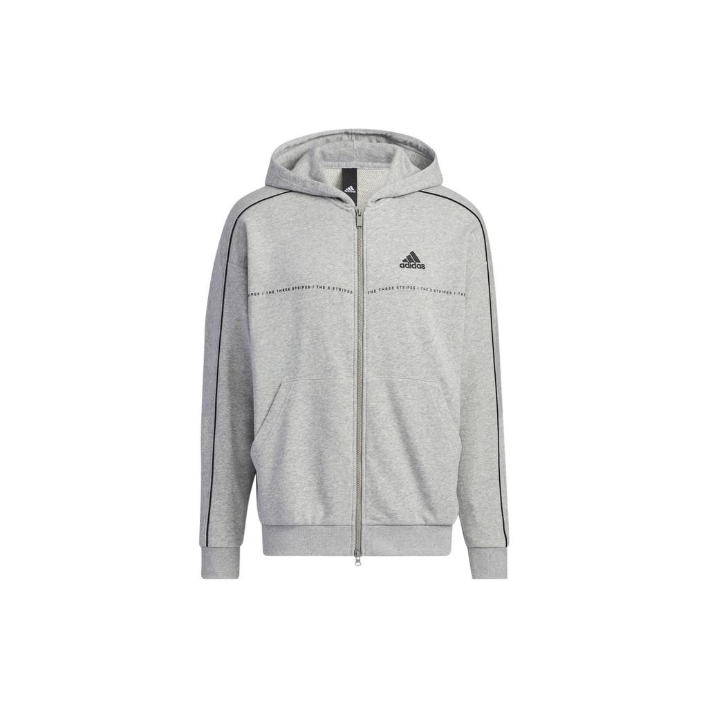 Adidas Sweatshirts Unisex Gray Hooded Moderate Cardigan IA9437