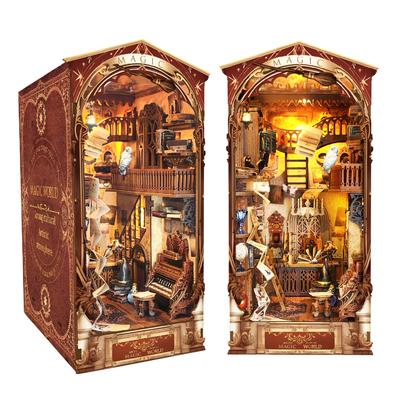 Spilay Booknook Miniature Dollhouse Kit with and DIY Dollhouse Wooden Gift for Christmas Dust and LED Ages 14 and Up Bookshelf, Bookcase, Decoration,