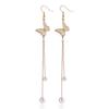 Retro Tassel Imitation Pearl Butterfly Ear Hanging Earrings, Simple Temperament Long Versatile Earrings