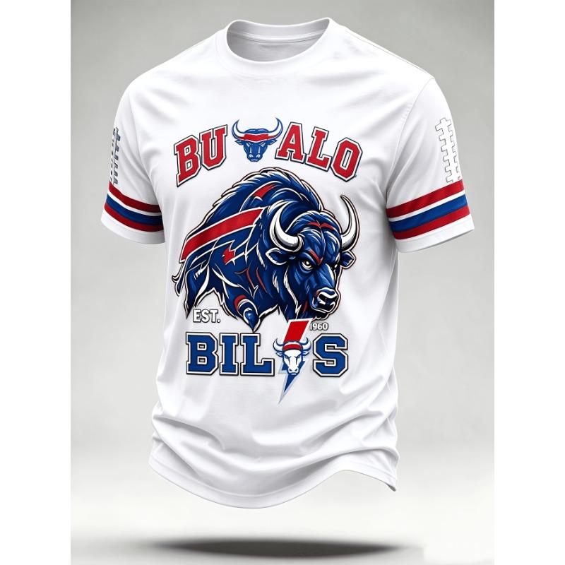Men'S Buffalo Buffalo 1960 Retro Rugby Printed Short Sleeve T-Shirt Breathable Round Neck Sports Party Trendy T-Shirt