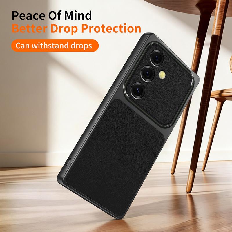 Faux Leather Phone Case for Samsung Galaxy S25 S24 Plus S23 FE S25+ S24+ 5G Fashion Plating Lychee Grain High Quality Back Cover