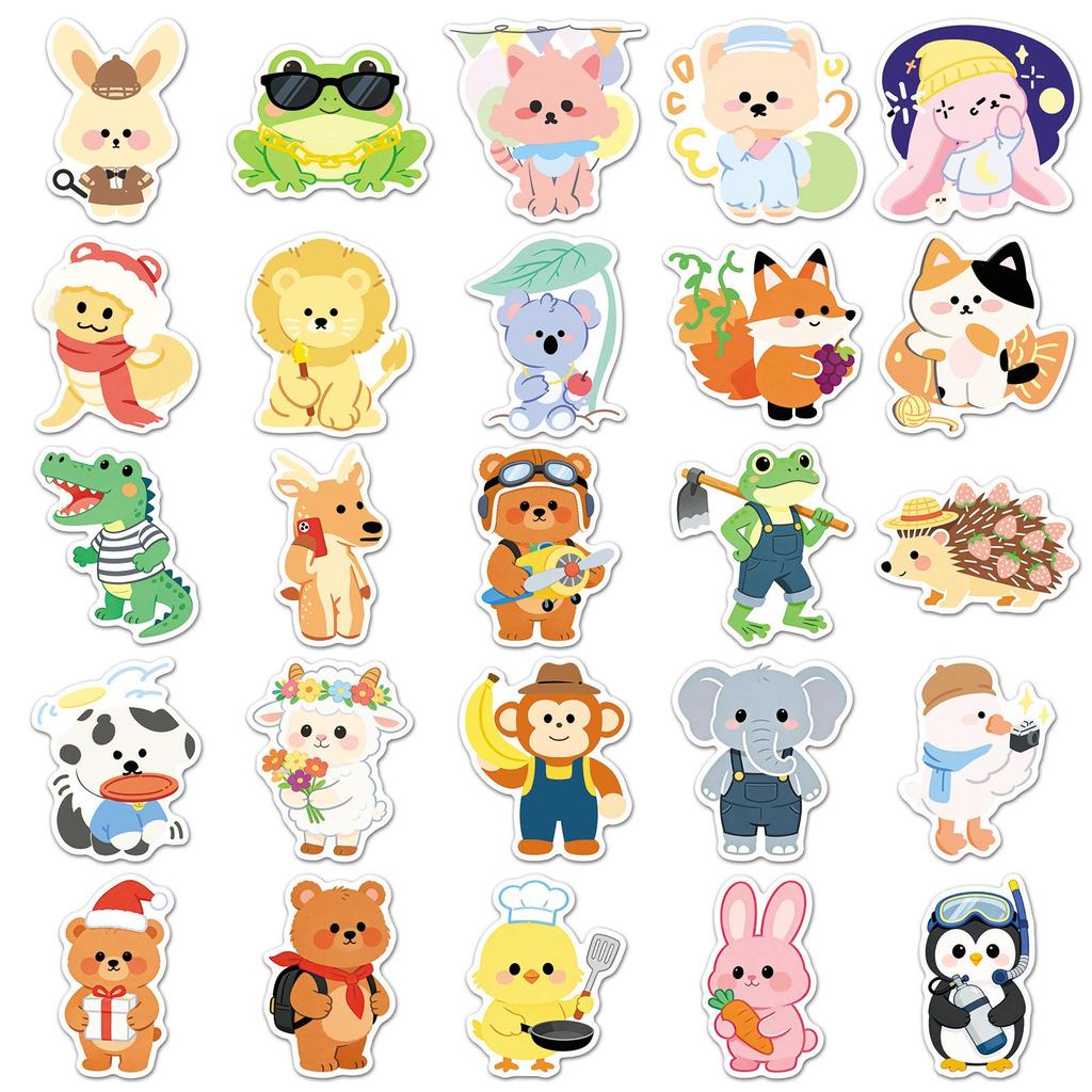 Original Graffiti Cute Animal Stickers - 50 Sheets of Childlike, Hand-Painted Cartoon Pets for Journals