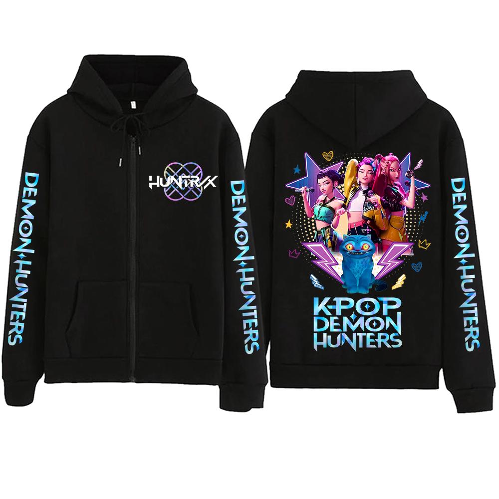 

Kpop Demon Hunters Hoodie Men Women Harajuku Mira Rumi Zoey Huntrix Pullover Hoodie Y2k Clothes Tops 3XL чорний