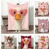 Cute White Duck with Pink Throw Lightweight 240g Flannel Blanket Soft Skin-friendly for Summer Cooling