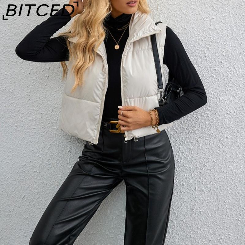 

BITCED Autumn/Winter Fashion Short-Length Solid-Colour Down-Filled Cotton Vest Slim-Fit High-Neck Loose-Fit Cotton Jacket Vest M белый