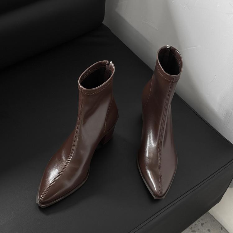 

Pointed short boots women s new 2025 autumn and winter high-heeled short boots niche design thin boots thick-heeled women s boots 39 темно-коричневого