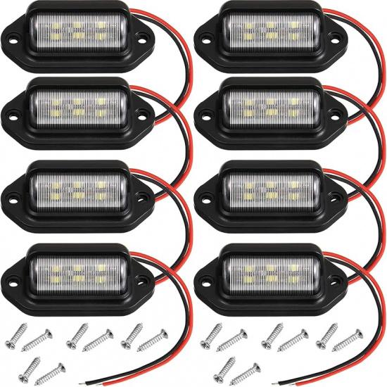 Mudder 8 Packs 12V 6 LED License Plate Light Waterproof License Plate Lamp Taillight For Truck SUV Trailer RV Trucks And Boats License Tags