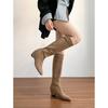 8CM~ Small inner height increase boots, black buckle high boots, women's autumn and winter thin boots, thin knight boots
