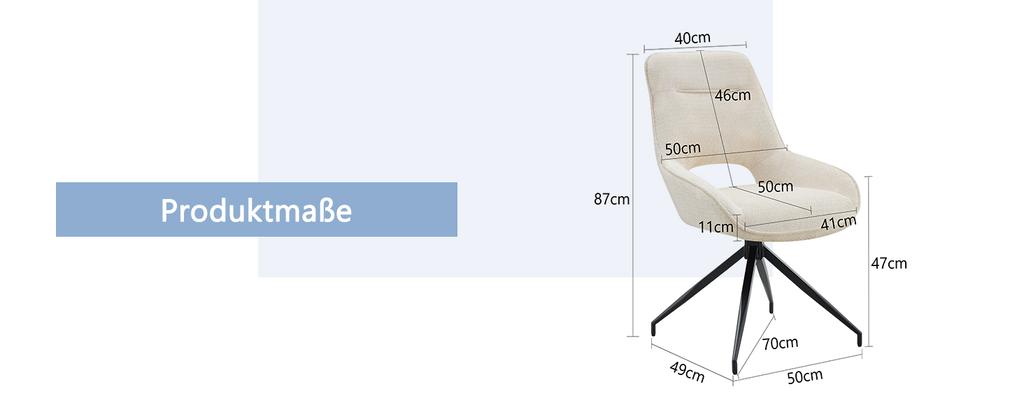 [Set of 2] 360° Swivel Dining Chair with White Fabric Cover: Black Lacquered Metal Frame with Four Legs, Suitable for Modern Dining Areas.