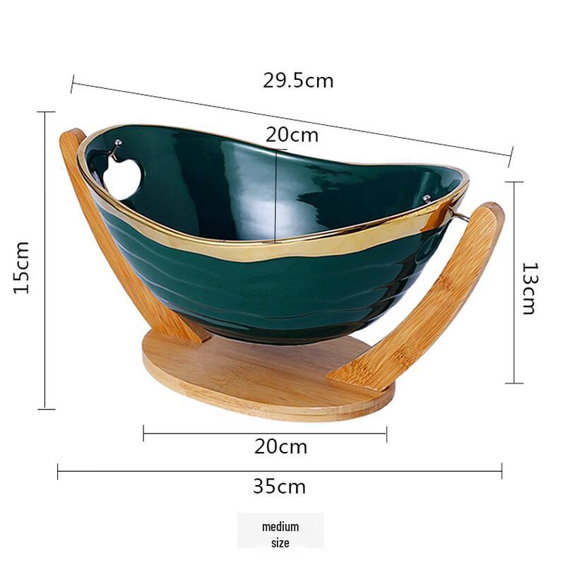 Qinkai Bamboo Tray & Ceramic Fruit Basket Set