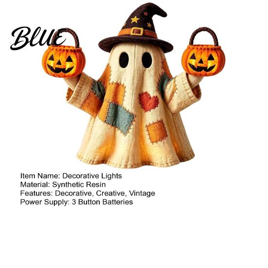LED Light Up Ghost Lighted Vintage Patchwork Ghost Halloween Decor for Home Display Vintage-inspired Figurine Mantel Entry Porch with Soft