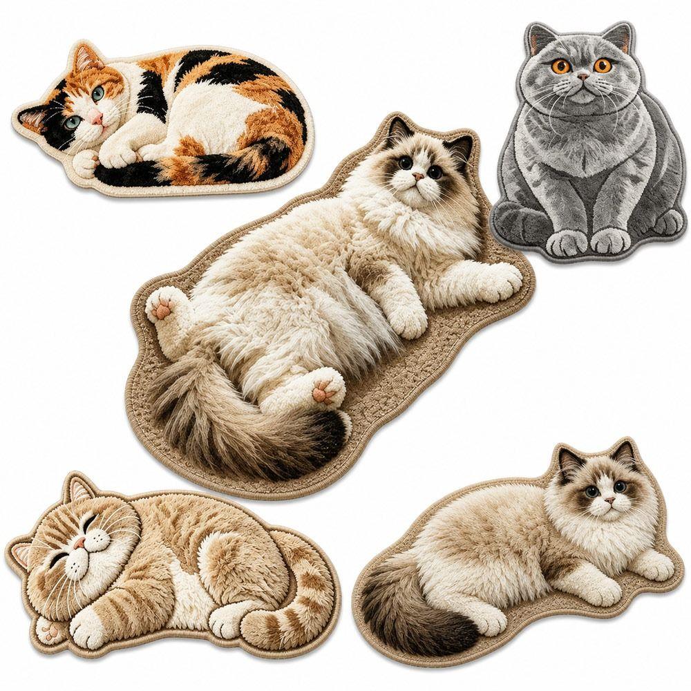 Special-shaped Cat Floor Mat Absorbent Animal Door Mat Cute Cat Shaped Rug Bedroom Decor