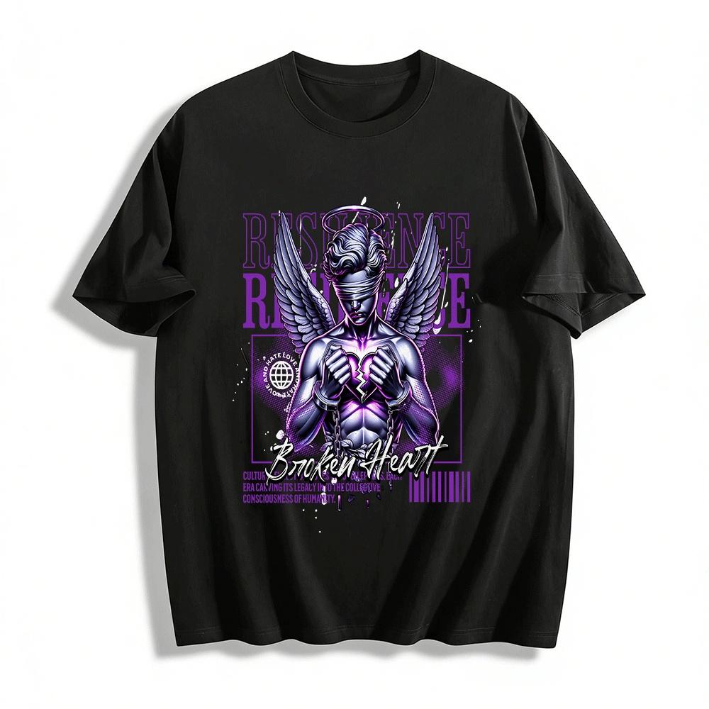 

Resilience Broken Heart Winged Figure Graphic Print Crew Neck Tee Pure cotton T-shirt 6XL