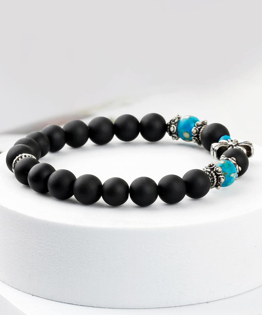 Shoveoff C24Svb-1013 Handmade Natural Stone Turquoise Onyx Matte Bracelet