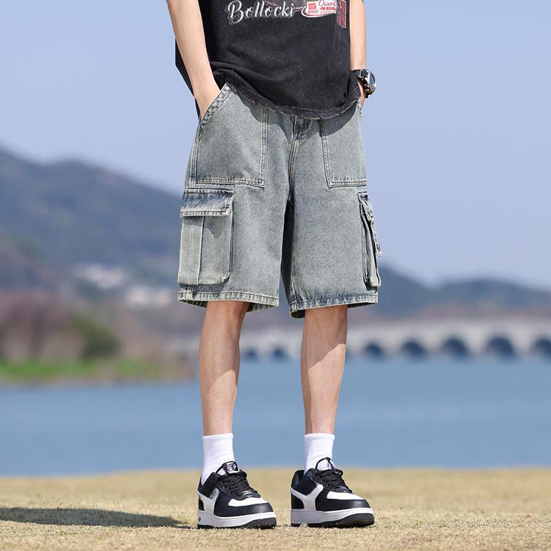 

Мужские летние джинсовые шорты-карго с клапанами, широкие джинсовые шорты, большой размер 8XL 7XL 6XL, прямые джинсовые шорты для мужчин 6XL