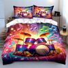 Buntes Schlagzeug mit Musiknoten-Print Bettwäsche-Set 1 Bettbezug 2 Kissenbezüge für Erwachsene und Kinder Luxuriöses Geschenk Vollgröße