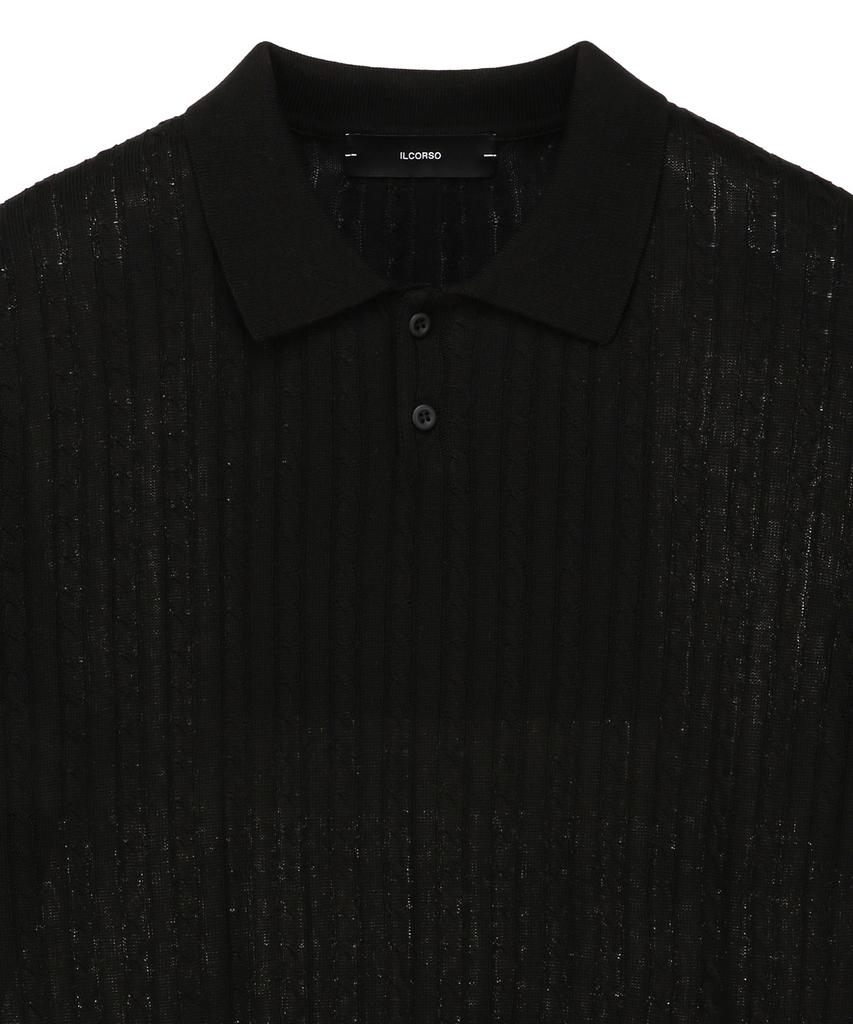 IL CORSO Essential Cable Collar Short Sleeve Knit Black Iesw5E502Bk