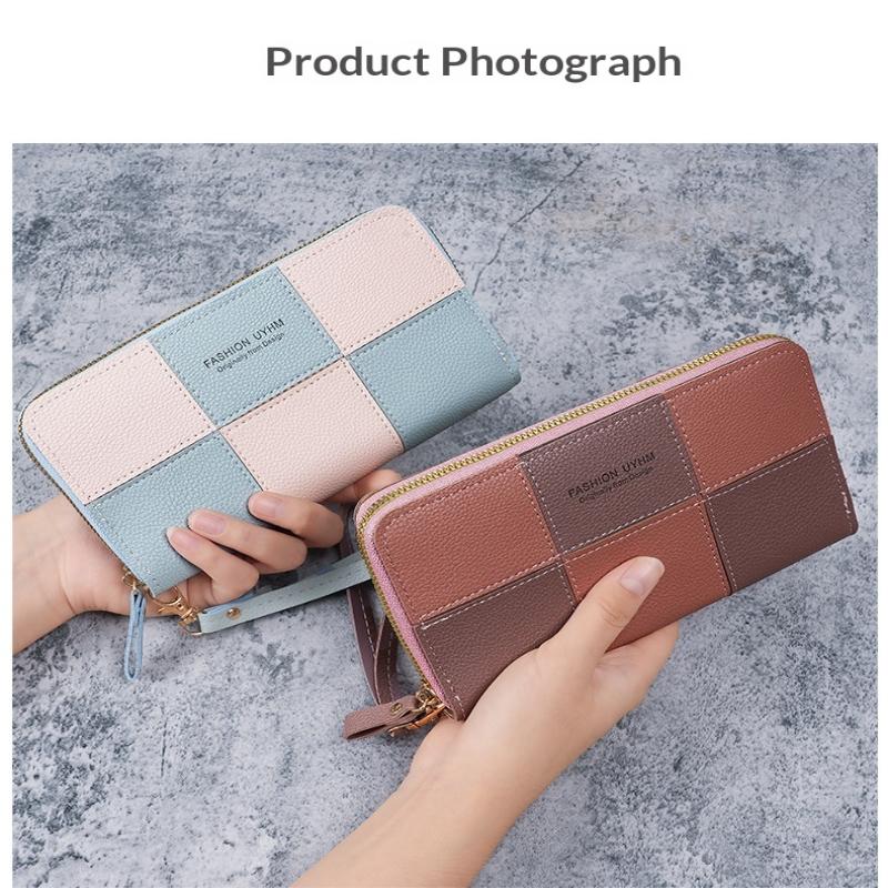 Korean Style Single Zipper Women'S Extra Large Capacity Long Wallet, Patchwork Coin Purse, Phone Bag, Fashionable And Versatile