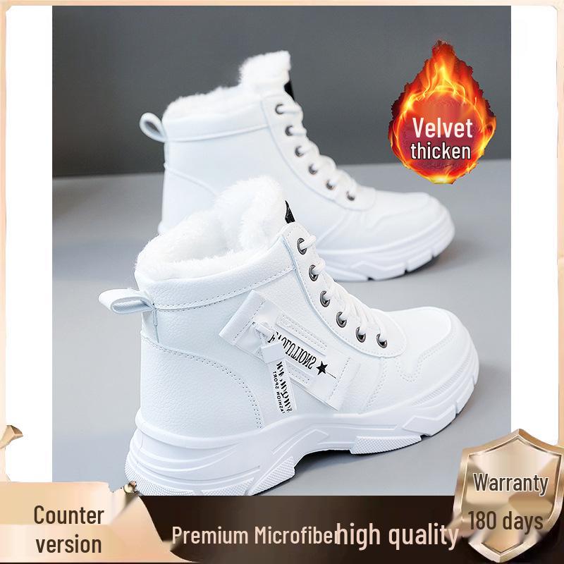 2025 Women's Winter Fleece-Lined Snow Boots - Thickened Ankle Martin Style, Warm & Sporty for Students