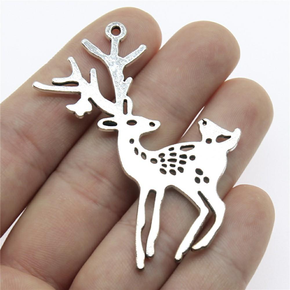 10pcs  Charms Christmas Deer Sika Antique Bronze Silver Color Pendants Making DIY Handmade Tibetan Silver Color Jewelry