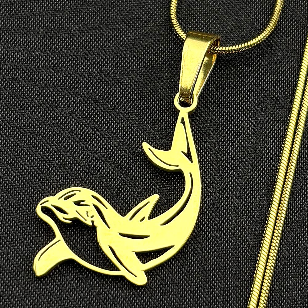 Jumping Dolphins Figure Chain For Women Men Stainless Steel Gold Color Ocean Life Animal Cute Pendant Necklace Jewelry Gifts