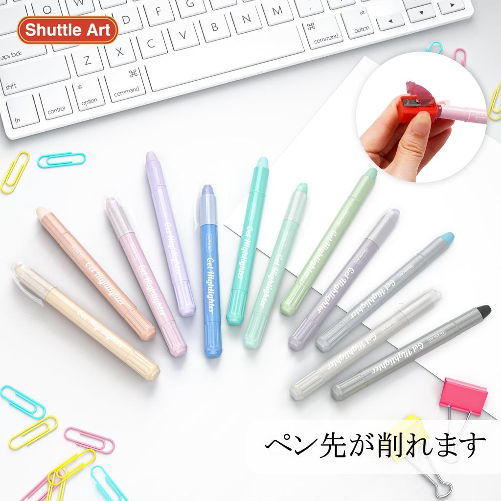 Shuttle Art Highlighter Smoky Solid Fluorescent Fluorescent Light Retractable Gel with Clear for Marking Convenient Storage Pens, Colors, 12-Color